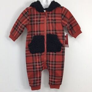PL Baby Boys Berber Fleece Christmas Plaid Hooded Outfit Size 3M NEW With Tags